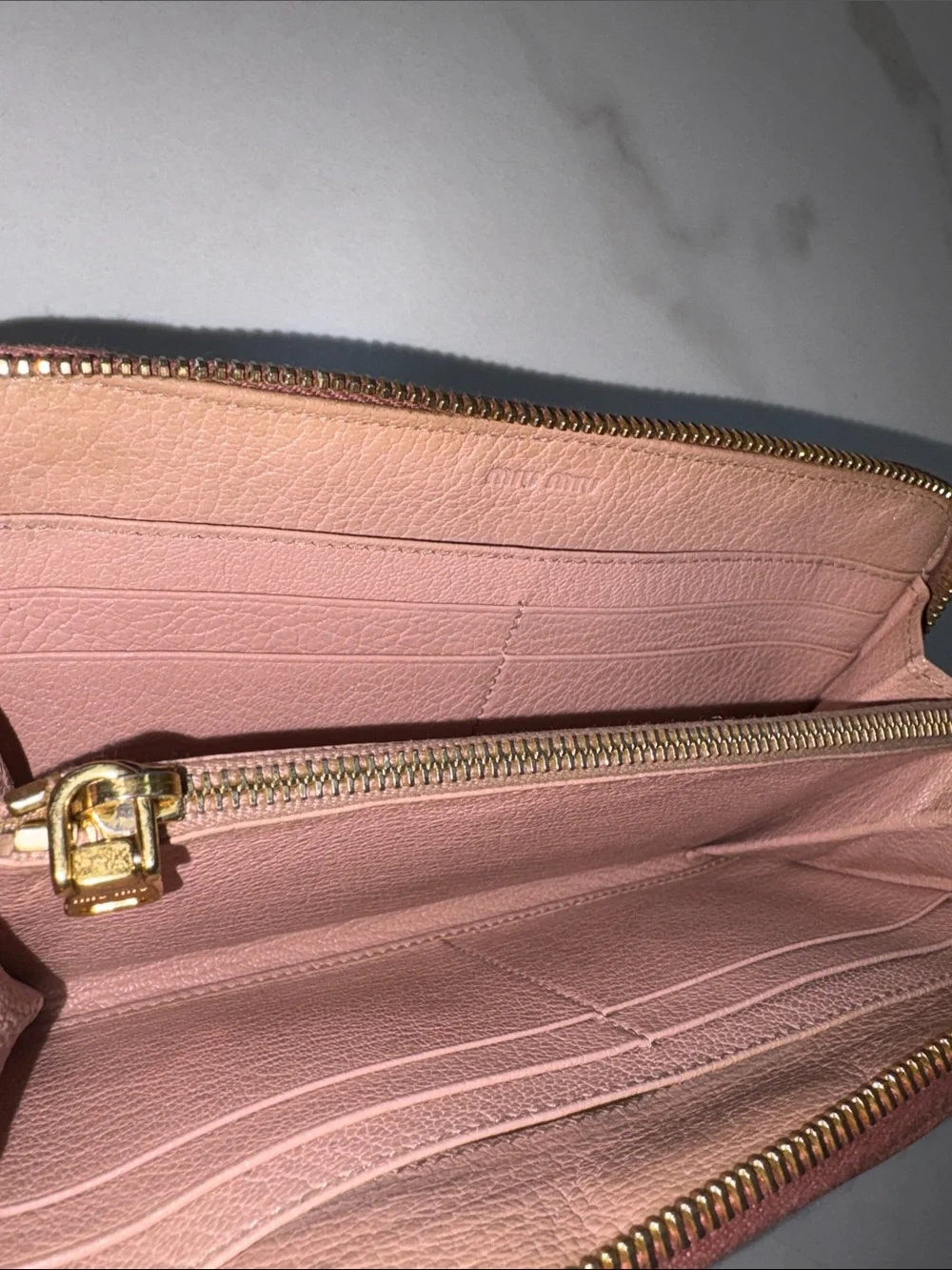 Miu Miu Dusty Rose Leather Zip Wallet